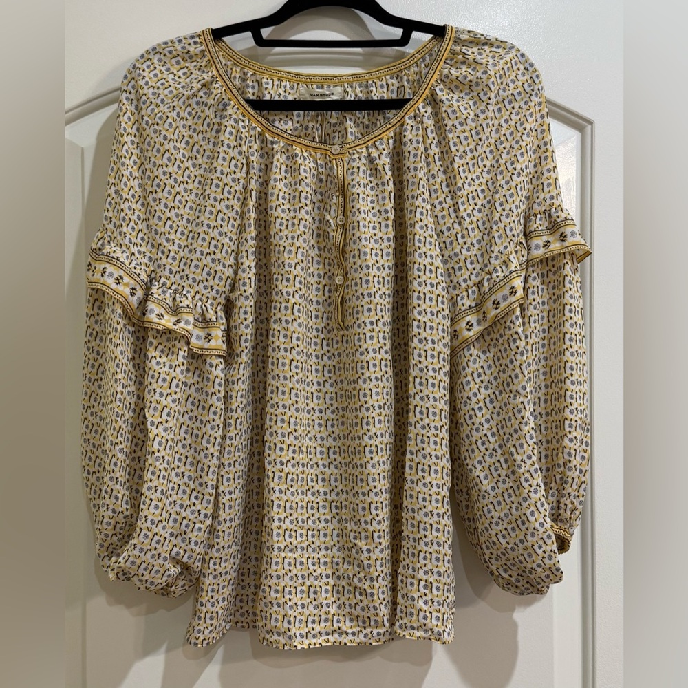 Max Studio Yellow, White& Black Patterned Blouse